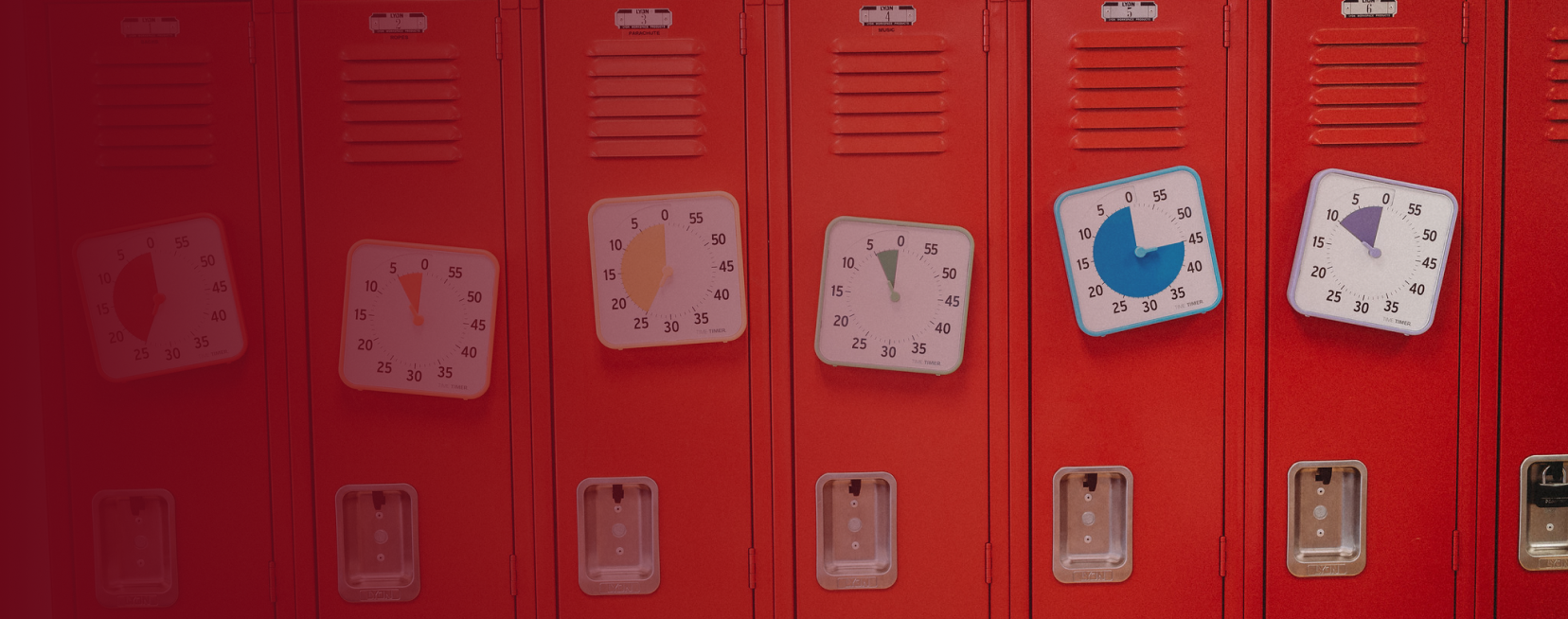 Time Timer® Original 8” - Learning Center Classroom Set on lockers in a school