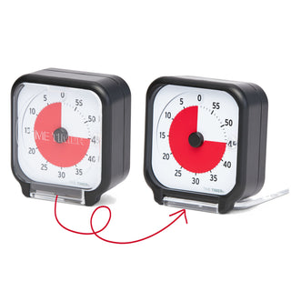 Time Timer Original 3 inch Visual Timer - Pocket. The Time Timer 3-inch has a clear lid. When closed, it protects the timer, and the red disk can be seen through it. When it is open, it folds under the timer, and acts as a stand for the timer to be placed on any flat surface.